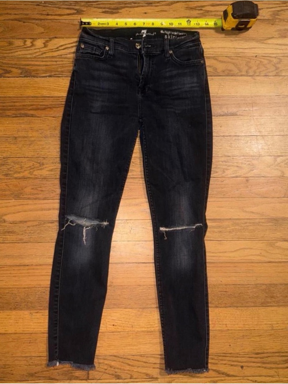 7 For All Mankind Black Distressed Skinny Jeans